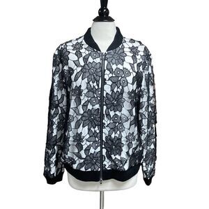 Wendys  Boutique Black & White Lace Bomber Jacket Size 16 NEW
